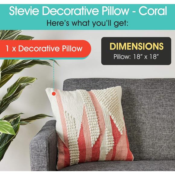 Refinery29 Stevie Collection Cotton Throw Pillow: Luxury Tufted Design, Coral - Picture 3 of 4